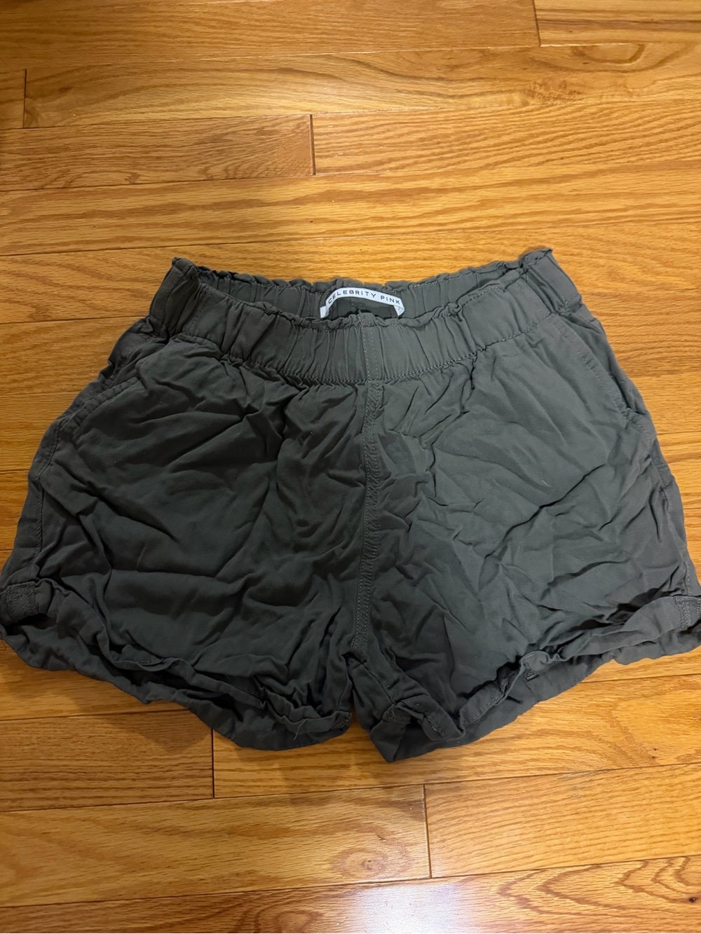 Celebrity Pink Olive Green Elastic-Waist Athletic Shorts